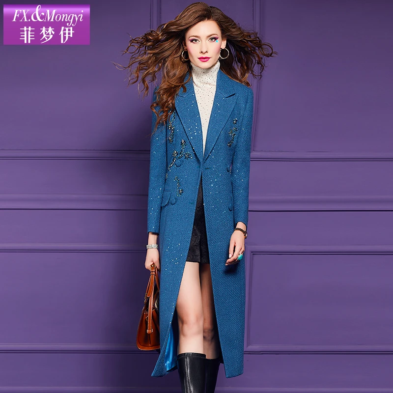 菲梦伊绵羊毛钉珠高定秋冬新款时尚显瘦修身毛呢外套59869