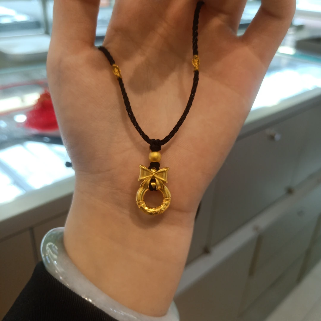 足金乾坤圈蝴蝶结吊坠