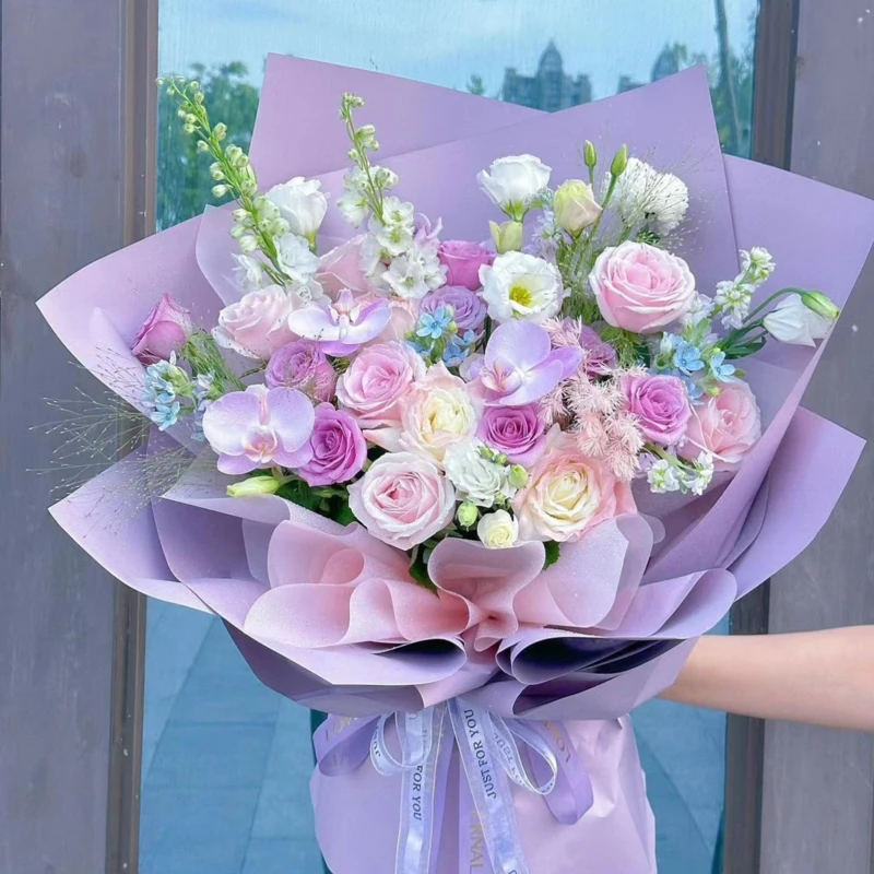 【仰望】11粉玫瑰混搭蝴蝶兰洋桔梗紫色系花束送女生女友生日礼物鲜花同城花店送花上门