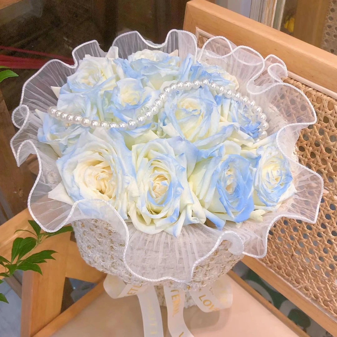 【夏日超甜】11朵碎冰蓝玫瑰精美小香风花束送女友爱人送闺蜜生日鲜花同城花店送花上门