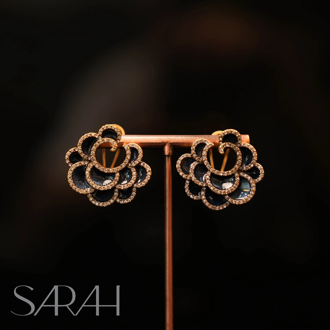 铜合金合成锆石耳饰 DearLisa.精工系列 祥云珐琅彩 925银针 耳钉