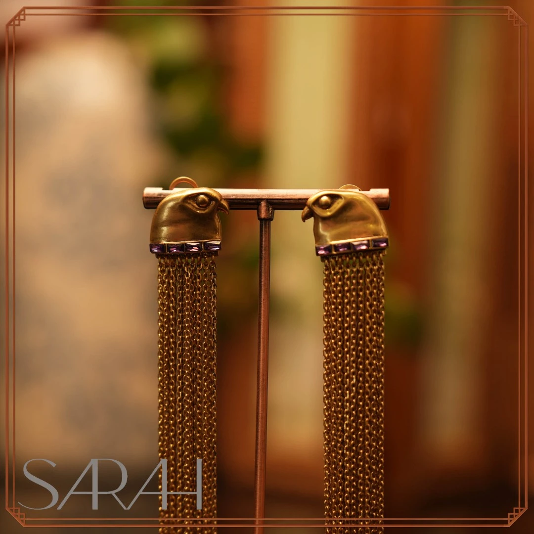 铜合金合成锆石耳饰 DearLisa.精工系列 金色猫头鹰流苏 银针耳钉