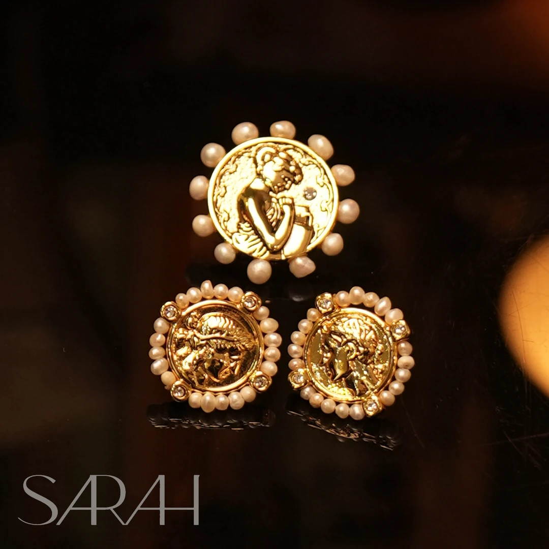 铜合金合成锆石耳饰 DearLisa.精工系列 复古古币人头像 耳钉胸针