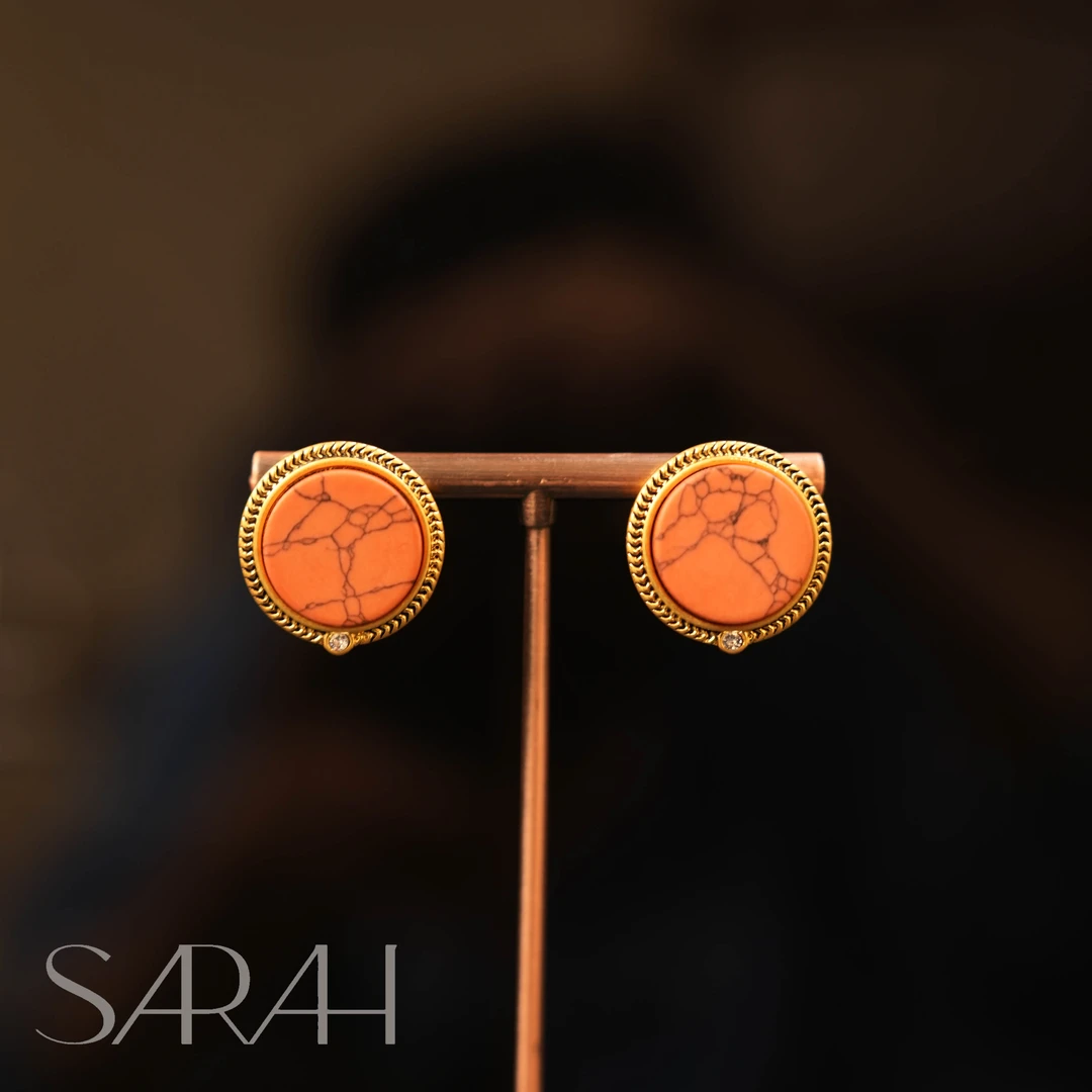 铜合金合成锆石耳饰 SARAH.精工系列 复古圆形红色耳钉送女友礼物