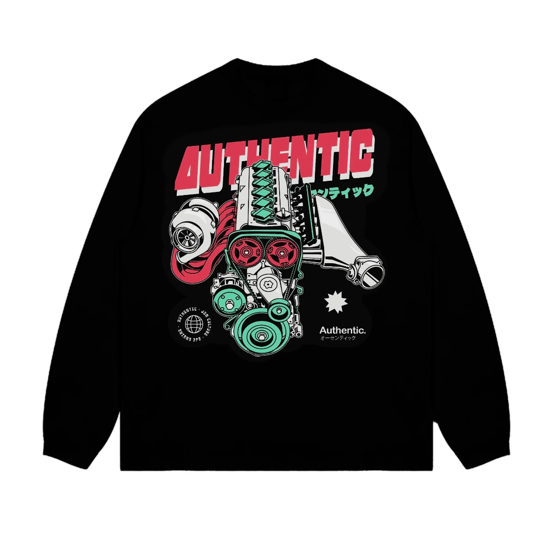 2JZ发动机新款秋冬季黑色宽松落肩重磅汽车文化时尚潮牌男士卫衣