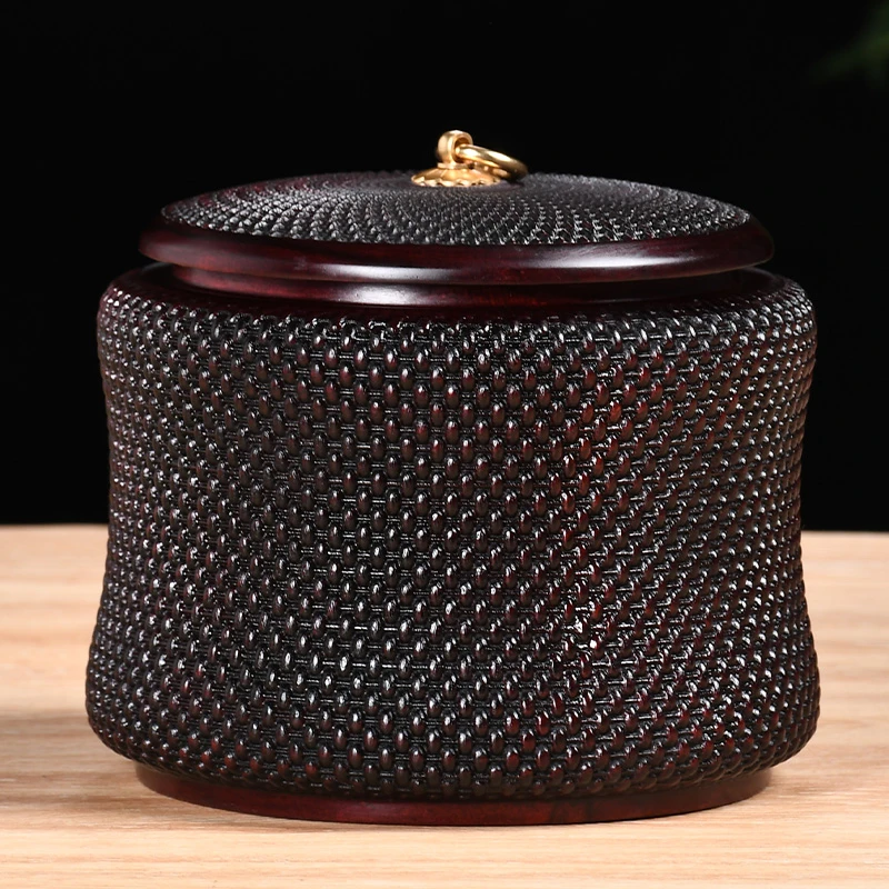 红木茶罐高端实木质小叶紫檀茶叶密封储存罐精致雕刻原木便携罐