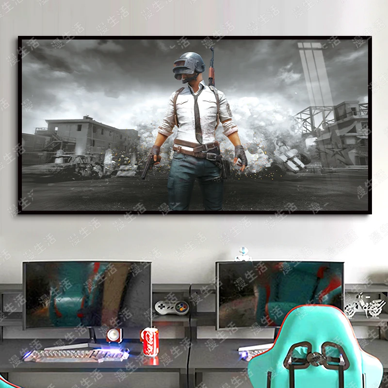 绝地求生电竞房网咖吃鸡挂画高清铝合金装饰画客厅卧室动漫挂画