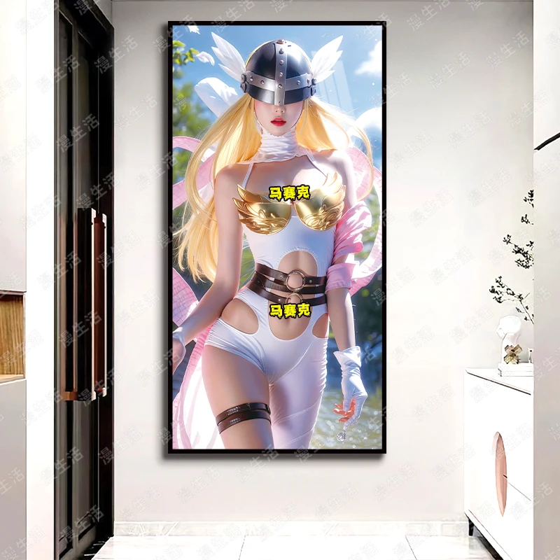 数码宝贝性感天女兽玄关竖版挂画铝合金装饰画客厅卧室动漫挂画