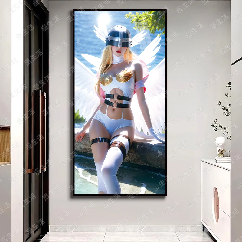 数码宝贝性感天女兽竖版玄关挂画铝合金装饰画客厅卧室动漫挂画