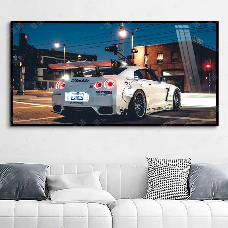 超级跑车GTR尾灯无壁画儿童房电竞房卧室装饰画客厅玄关挂画