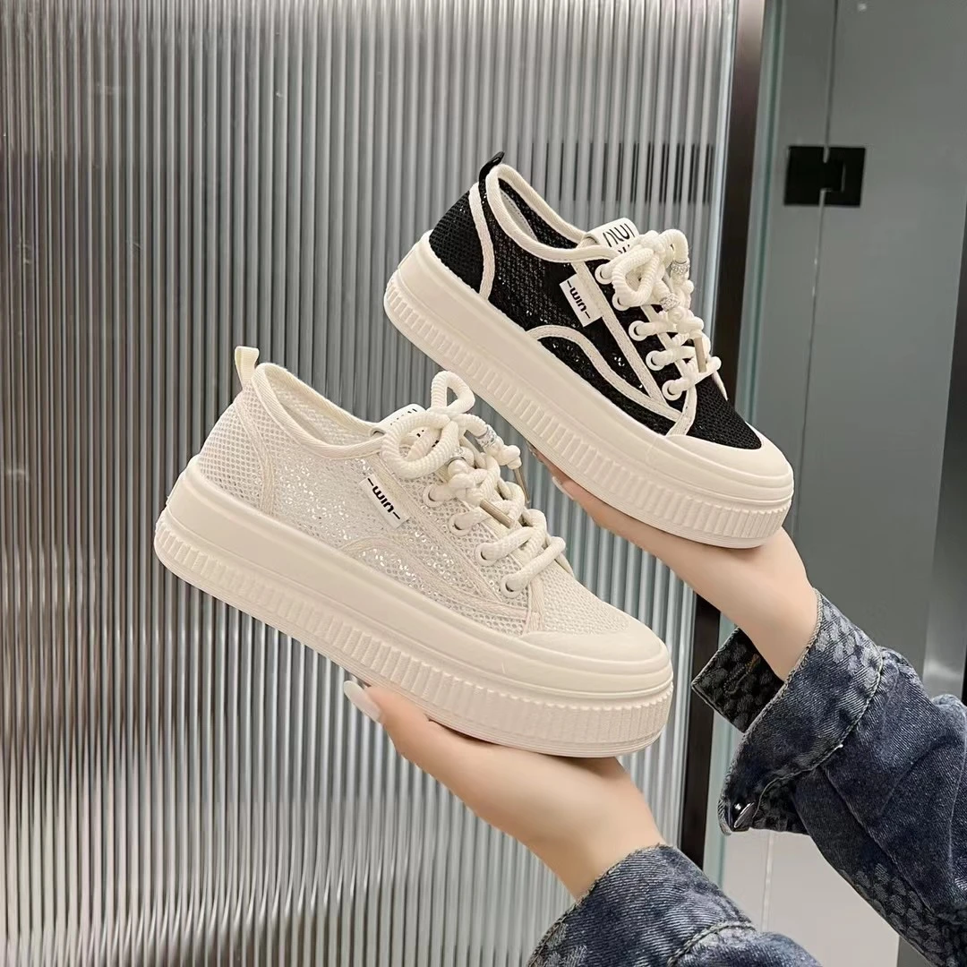 【万达撤柜】夏季百搭简约厚底轻便运动网面小白鞋女时尚板鞋小众鞋