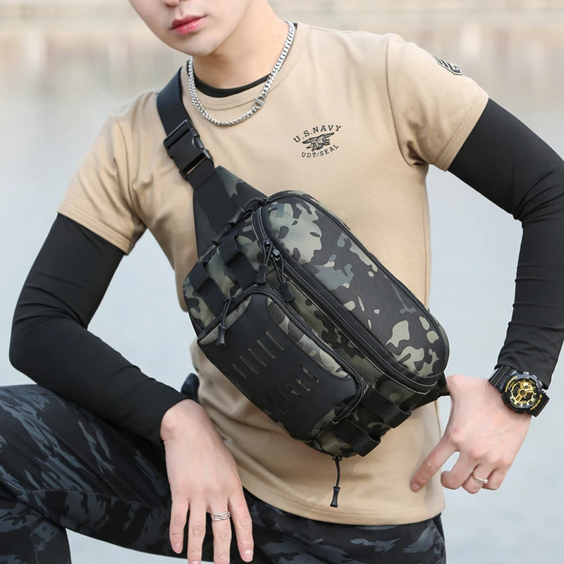 腰包男士户外旅游登山双层大容量新款运动单肩斜挎背包潮迷彩战术