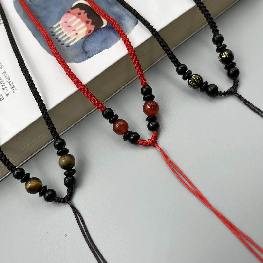 男女款玉石玉佛吊坠绳高端红绳挂件可调平安扣颈绳玉牌玉佩挂脖绳