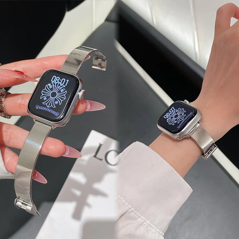 适用苹果手表s10表带商务风不锈钢带iwatchs9 8 s6 se2表带男女生