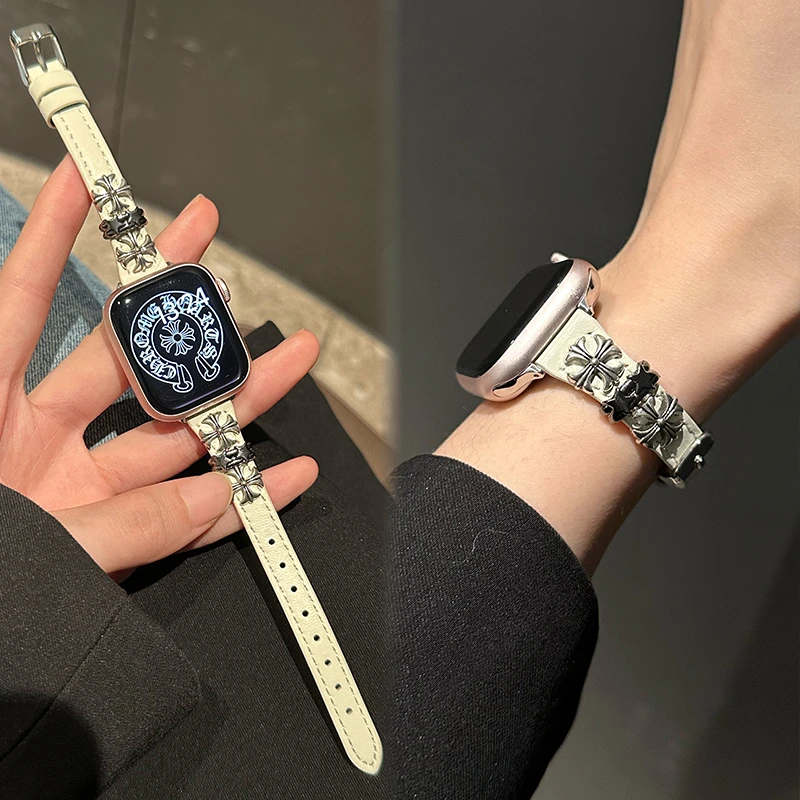 秋冬十字架皮质表带适用苹果手表s11 s10 s9 s8 s7 se se2表带女