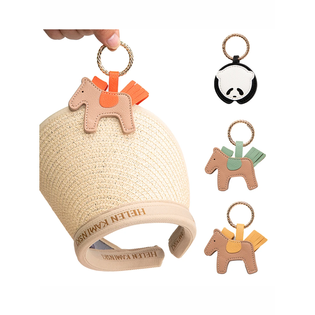 磁吸帽夹挂脖墨镜夹熊猫创意丝巾草帽收纳夹PU皮革钥匙扣挂件时尚