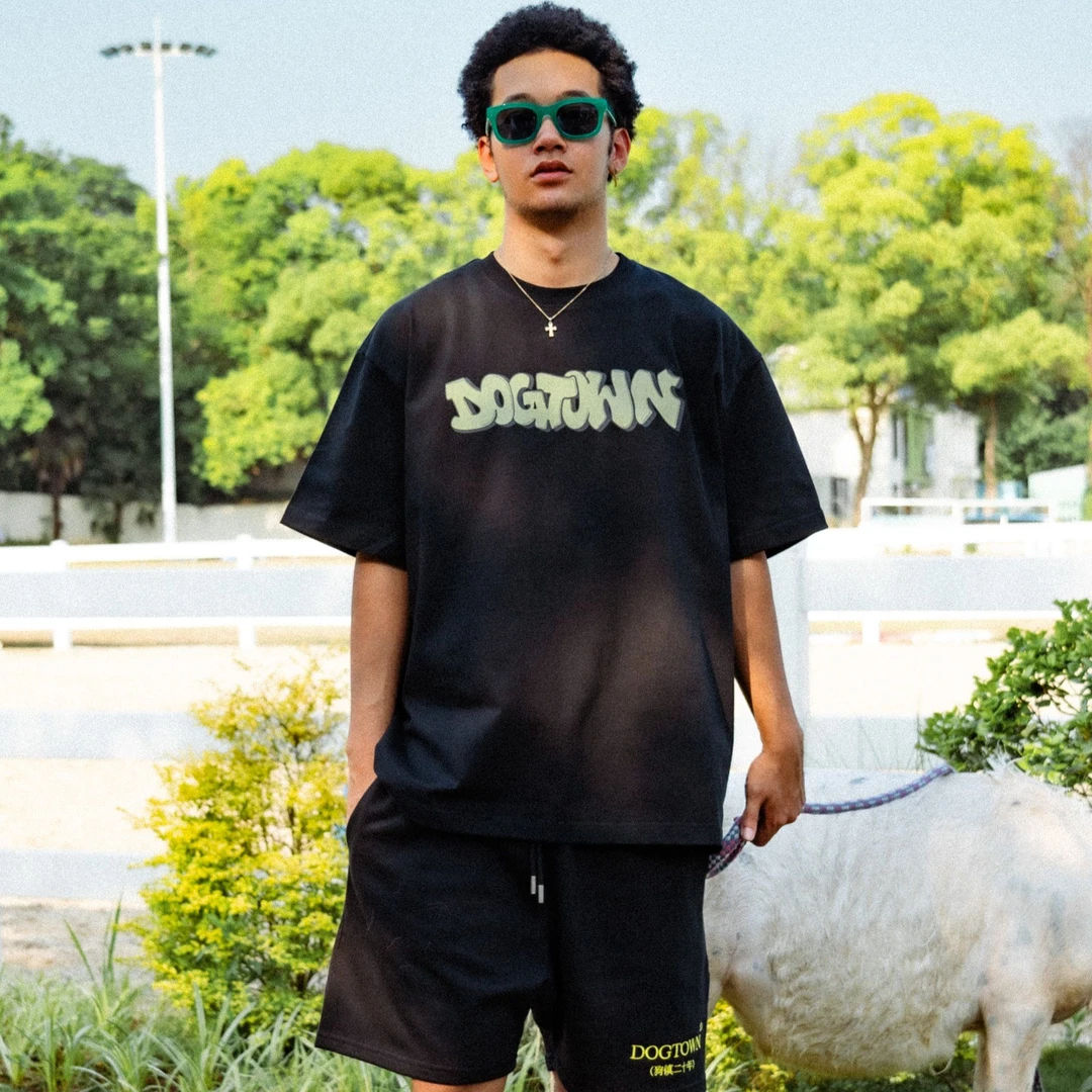 DOGTOWN艺术字体2.0卡通涂鸦字母短袖TE百搭宽松E短袖T恤