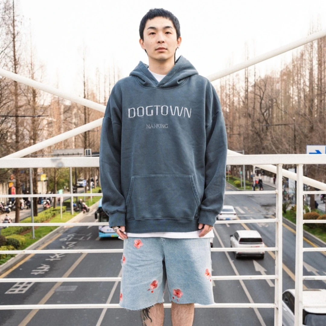 DOGTOWN23SS南京印花双排胸前LOGO字母帽衫做旧卫衣百搭经典男女