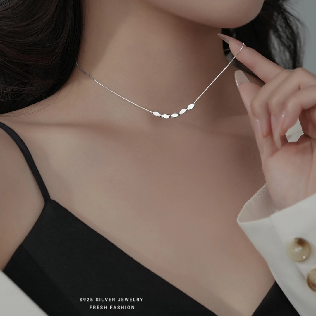 坠链均925银 恩佩妮 纯银小菱块项链百搭小众简约