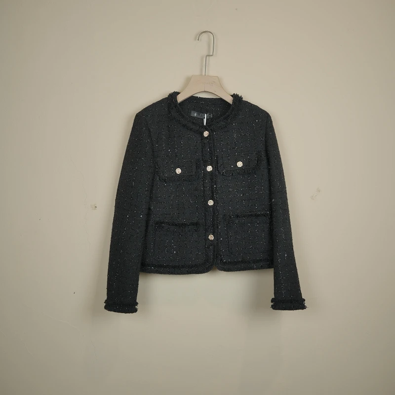 PARKVIEW/百芙川小香风气外套时尚休闲百搭黑色粗花呢HF5037-2