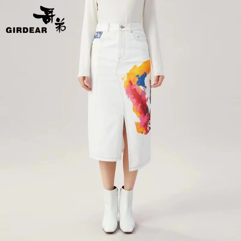 哥弟快乐小精灵设计感开叉半身裙1200305