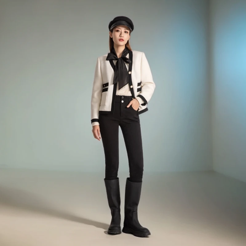 【籽言专属】INnaeydn茵嘉女装撞色小香风长袖上衣百搭圆领23506600