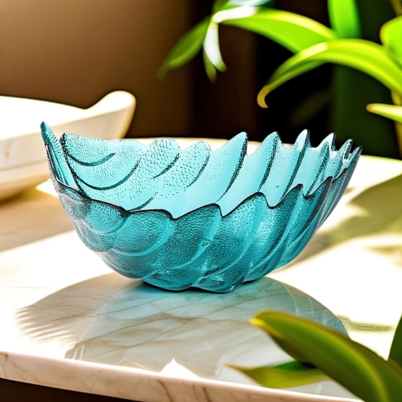 【蓝色羽毛果斗】绿色果盘高端档次羽毛绿色果盘立体水果盘