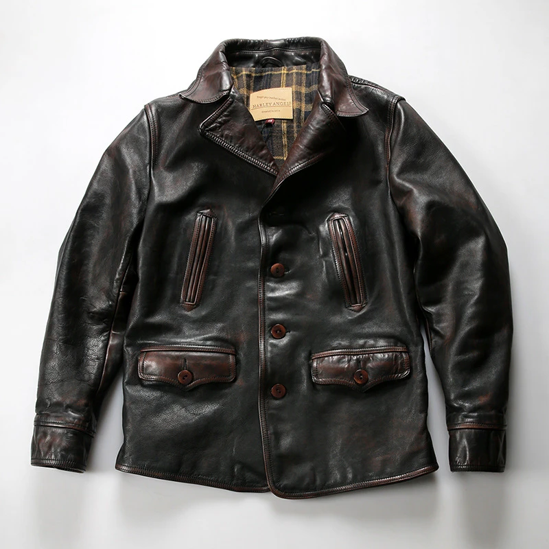 阿美咔叽复古美式调度员马皮皮衣水洗做旧短款机车夹克外套
