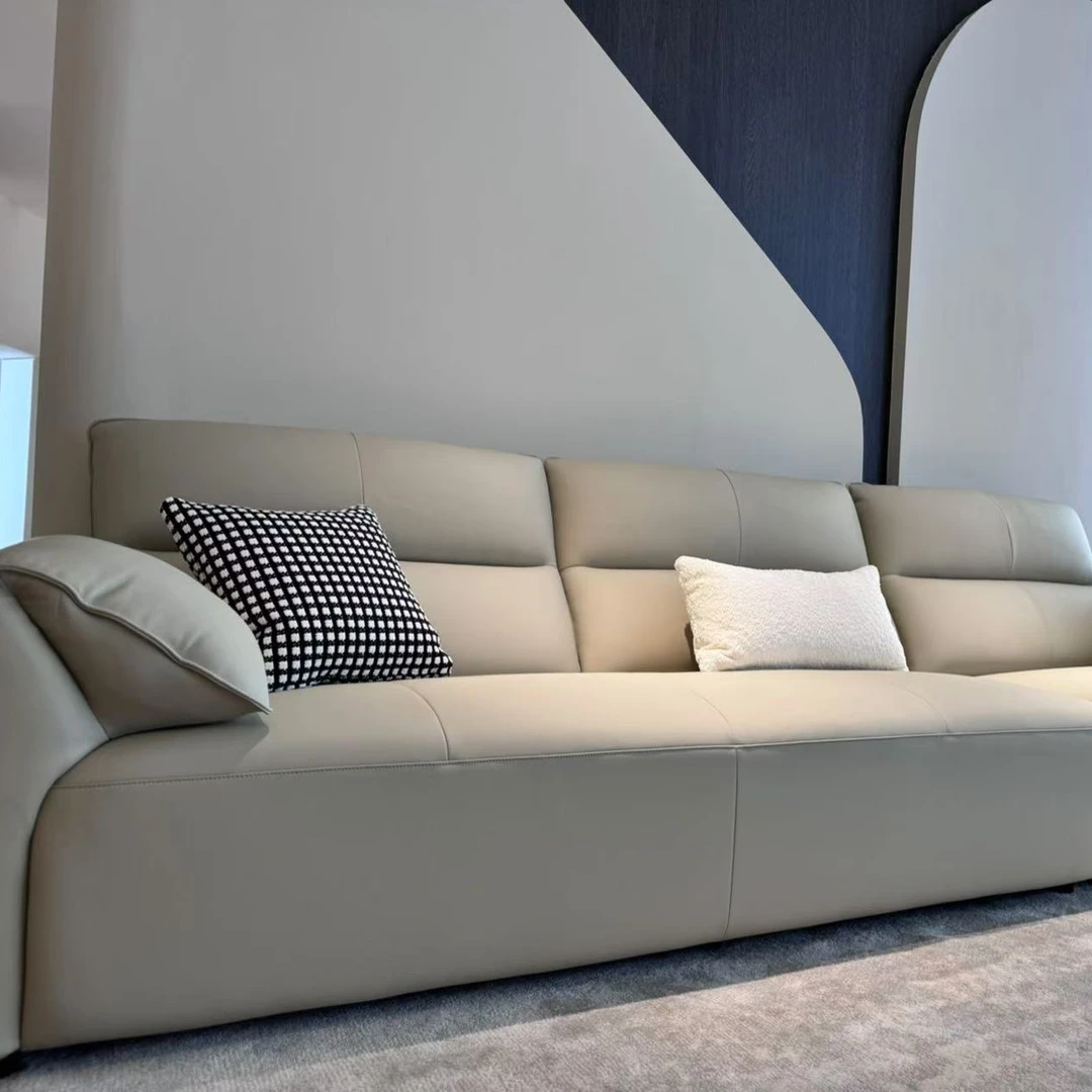 客厅真皮沙发意式轻奢极简现代简约风头层牛皮落地直排沙发