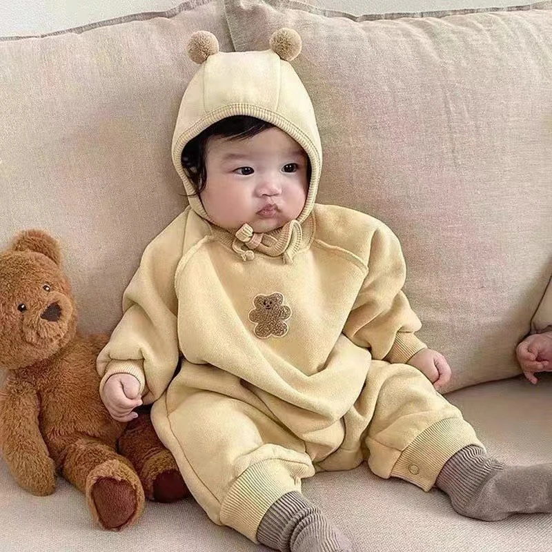 婴儿连体衣加绒加厚保暖秋冬宝宝哈衣韩版外出新生儿衣服洋气