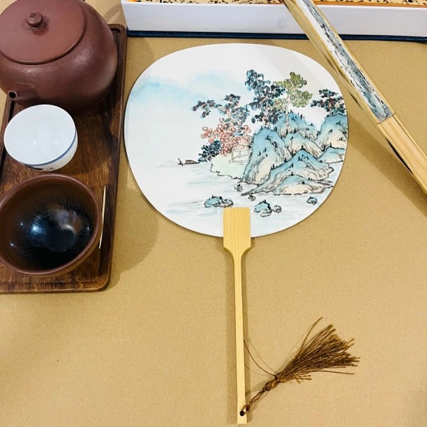 百燕堂国画扇子青绿山水宫扇手绘真迹王子昌生日礼物古装饰品作品