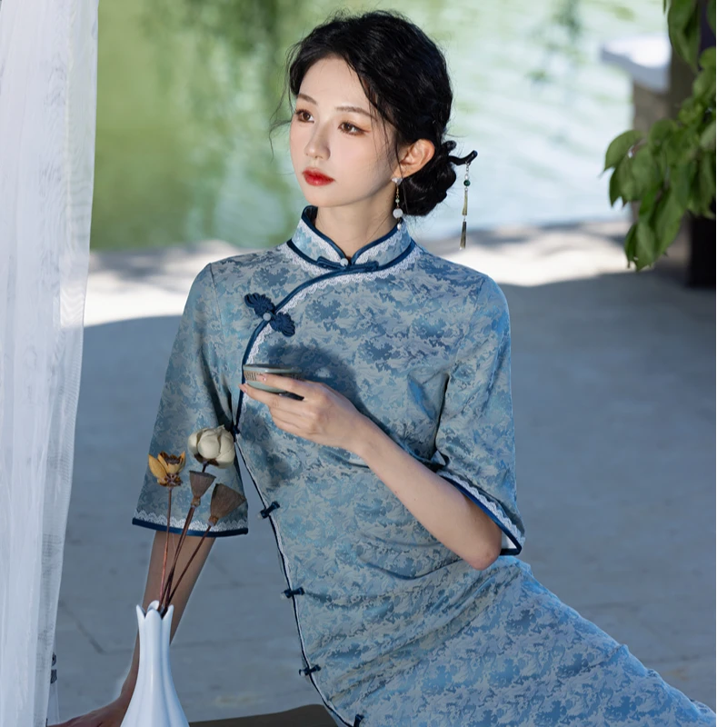 蓝画一梦秋款上新常规款旗袍裙日常可穿