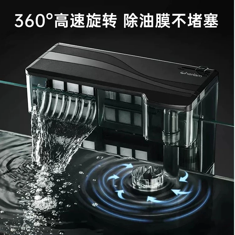 彻朗鱼缸过滤循环水泵瀑布壁挂式过滤器三合一净水增氧鱼缸除油膜