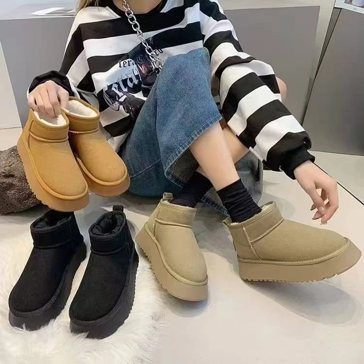 韩版时尚百搭秋冬季保暖毛绒雪地靴女加绒加厚毛毛棉鞋厚底短靴