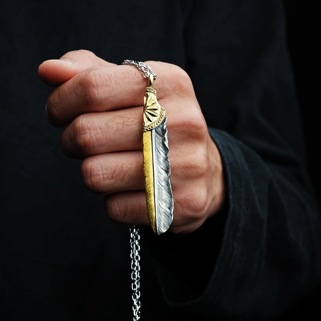 吊坠925银 隐西造物潮时尚穿搭配饰徽章羽毛吊坠侧挂