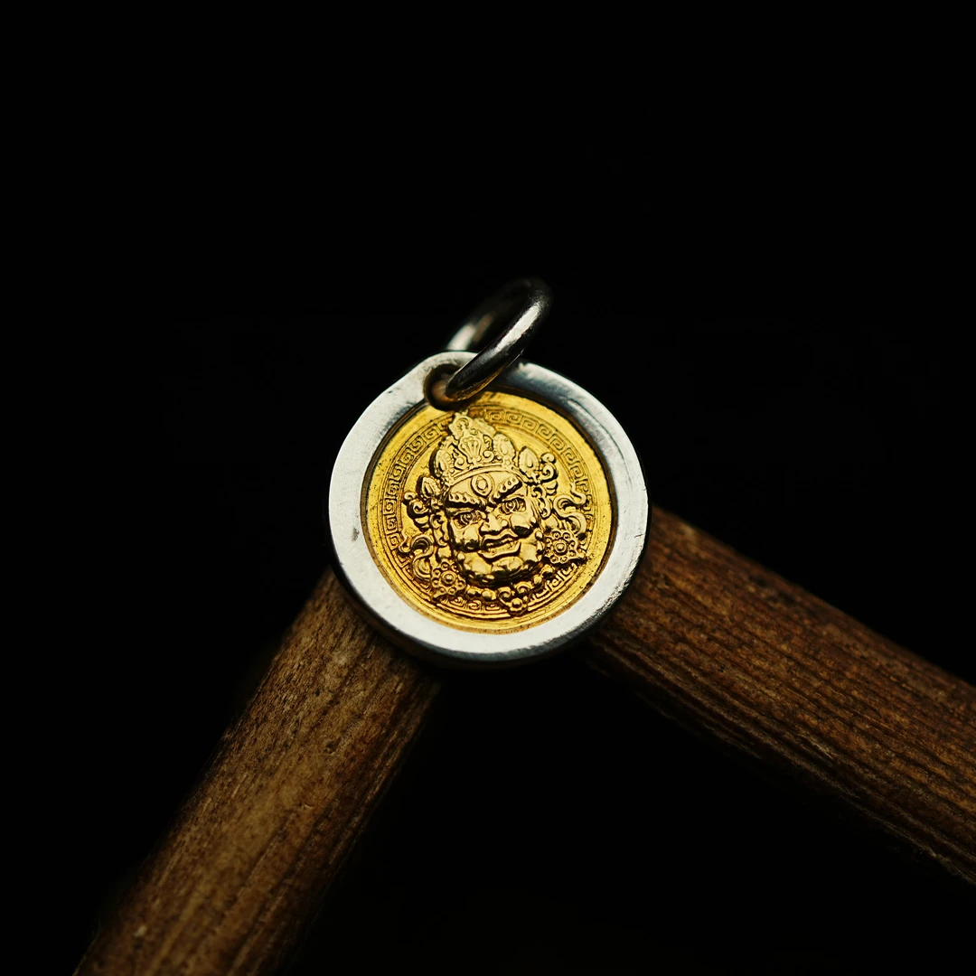 吊坠925银 隐西造物国风复古民族风藏式黄财神手工吊坠项链挂