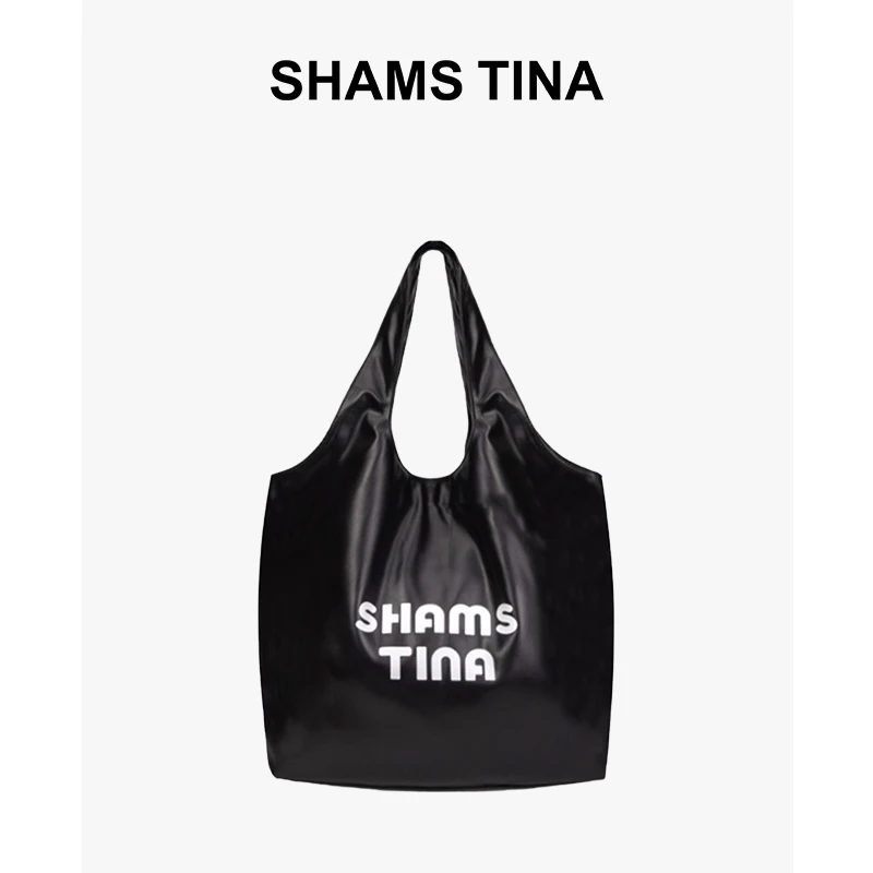 ShamsTina软皮大容量托特包丝印单肩腋下包包简约百搭女包