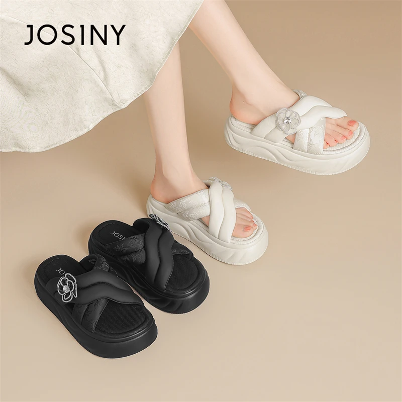 卓诗尼交叉国风浅口单鞋女2024新款夏季粗高跟玛丽珍花朵配裙子