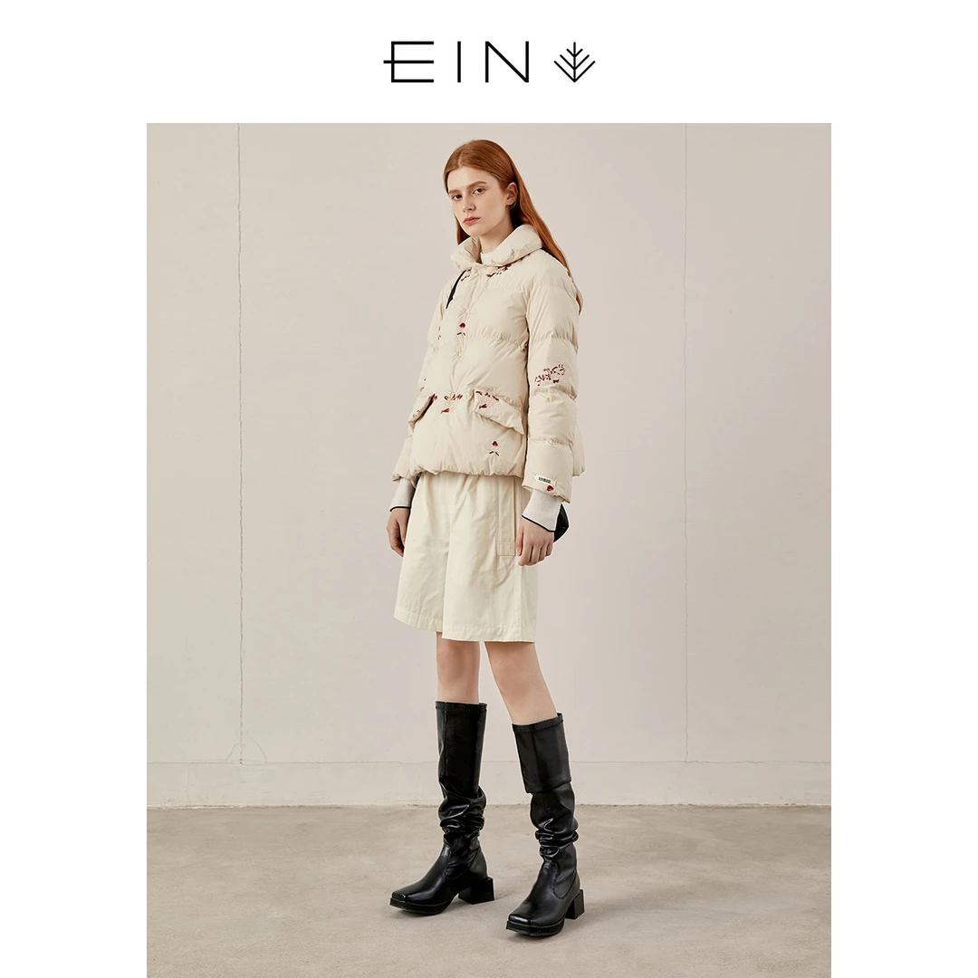 EIN/言【蕙芯手作】文艺复古温暖白鹅绒绣花短轻羽绒服HF0501331