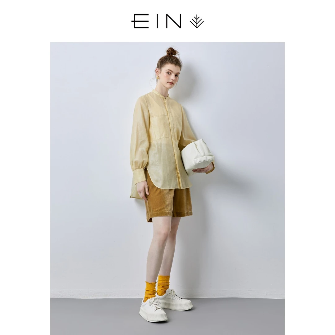 EIN/言【都市轻通勤】春季文艺优雅灯笼袖宽松内搭衬衫EB0402A11