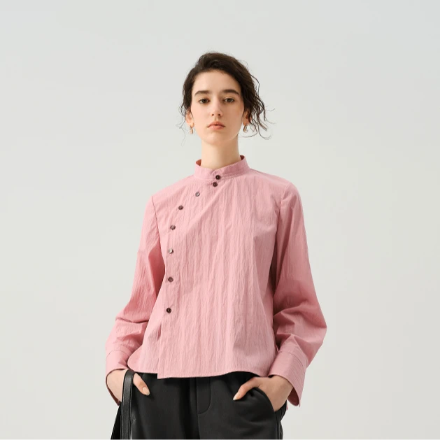 EIN/言雅丹风新中式偏襟复古松弛空气感袖型设计立领多色衬衫