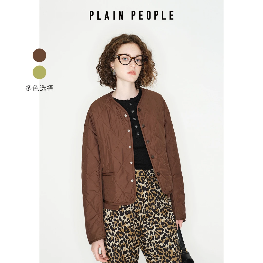 PLAIN PEOPLE轻户外复古格子夹克短外套女咖红色2024冬季新款