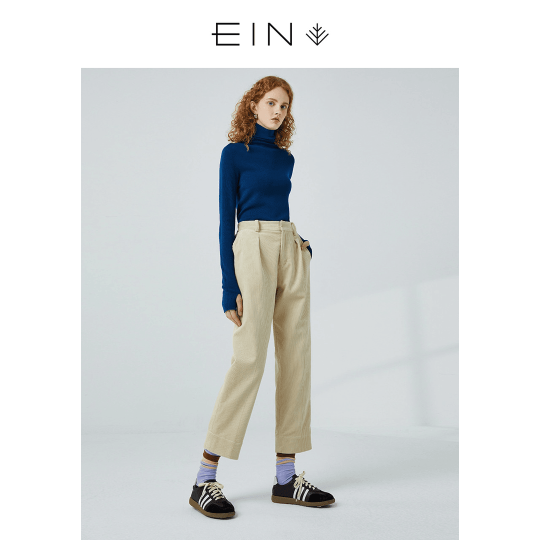 EIN/言【文艺时髦知识分子风】ins风显瘦灯芯绒直筒裤女WP2703B11