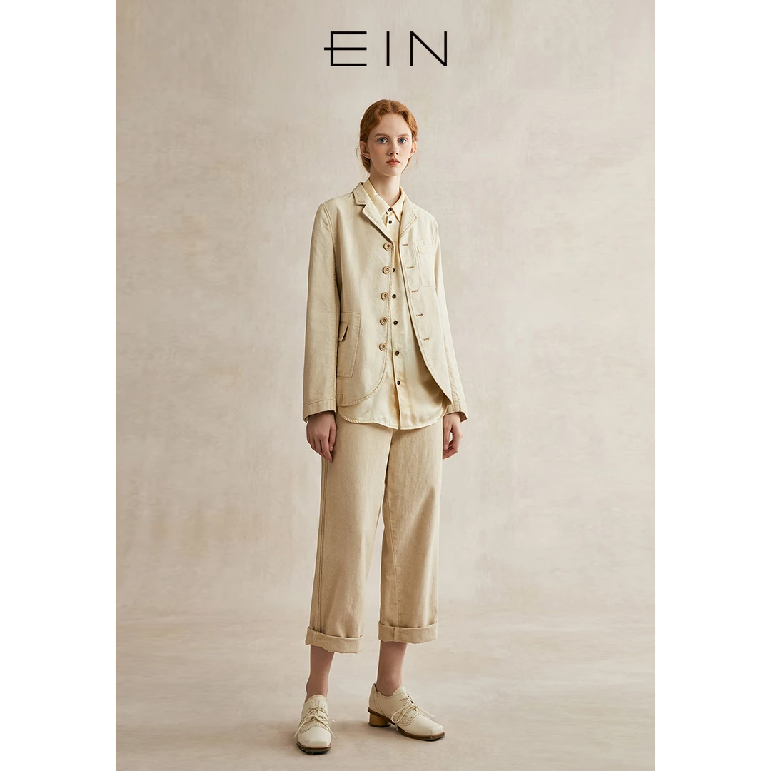 EIN/言【商场同款】文艺通勤休闲肌理感纯棉锥形长裤子25秋款