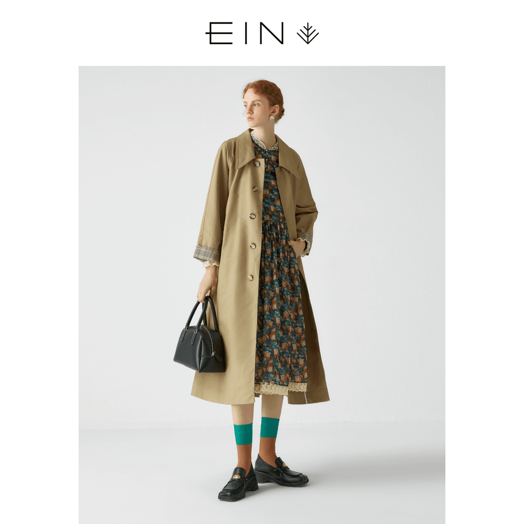 EIN/言【永续衣橱】英伦学院风双层纯棉美拉德长风衣24早春女