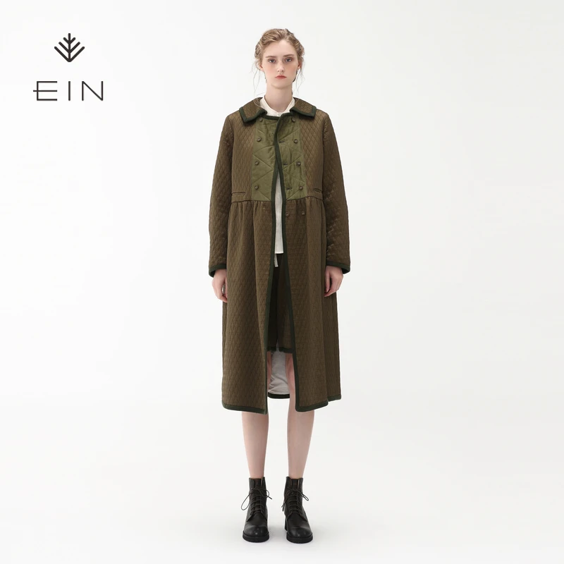 EIN/言文艺复古设计感小众翻领提花长外套大衣风衣EH0703341