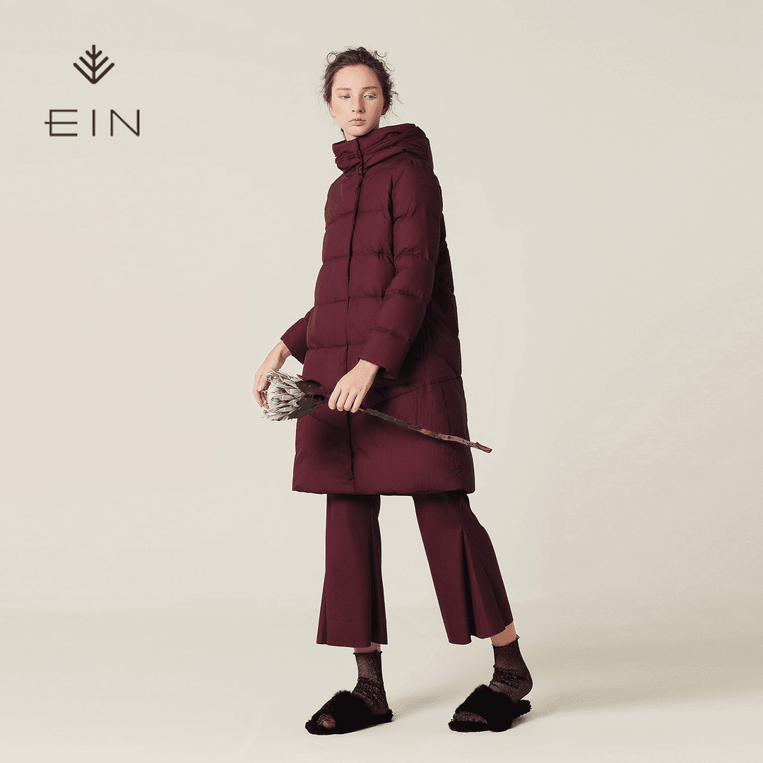 EIN/言白鹅绒高领羽绒服冬新品时尚轻奢过膝长款鹅绒服EF1502841