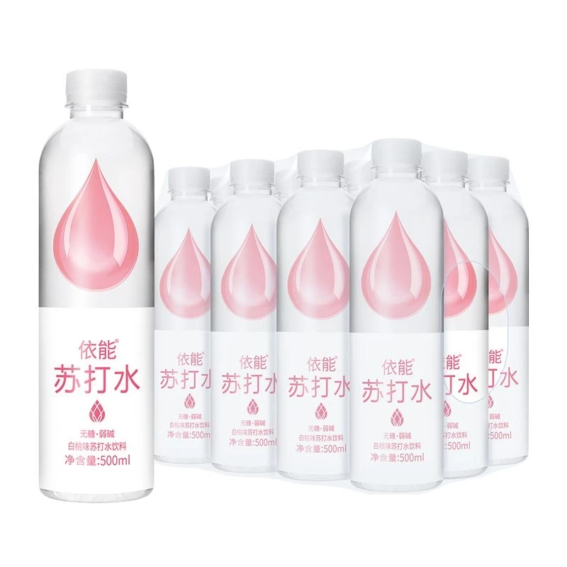 依能无糖无汽苏打水500ml*12瓶装弱碱性锌强化白桃青柠苏打水饮料