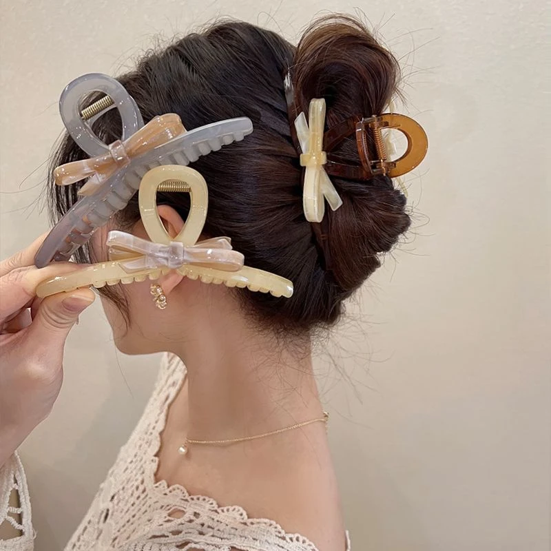 精致法式蝴蝶结大号抓夹高级感韩系简约鲨鱼夹发夹女后脑勺盘发饰