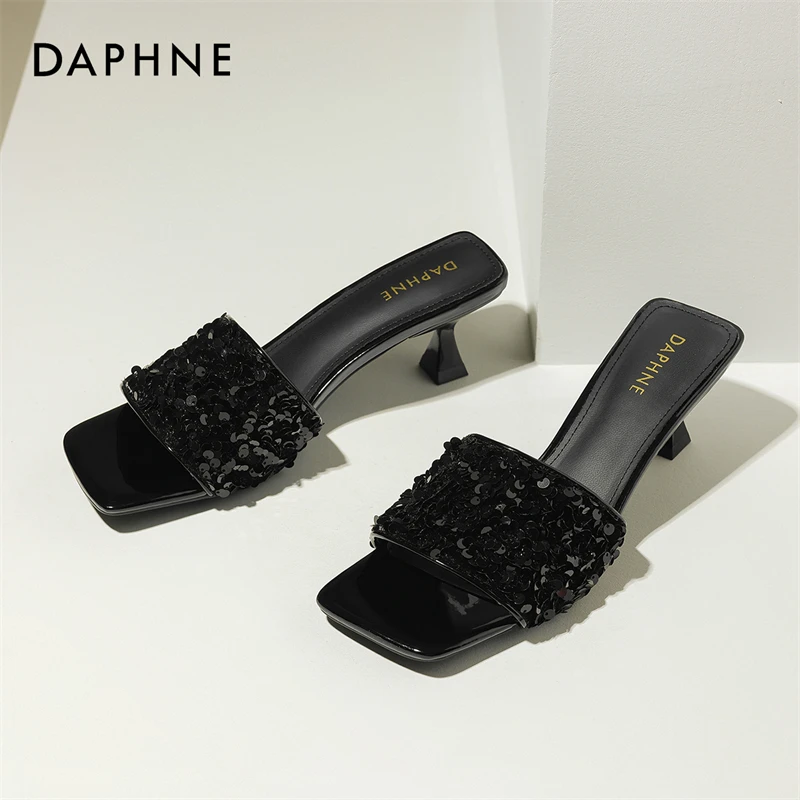 达芙妮25春季新款一字拖气质仙女风拖鞋时尚百搭夏季外穿细跟露趾